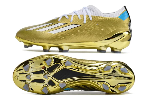 Adidas Gold Blue Metallic Finish Textured Synthetic Upper Firm-Ground Soccer Shoes 6