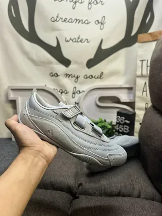 Adidas Gray Beige Laceless Dual-Strap Closure Molded Monochrome Upper Lifestyle Sneakers 5