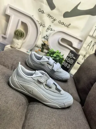 Adidas Gray Beige Laceless Dual-Strap Closure Molded Monochrome Upper Lifestyle Sneakers 9