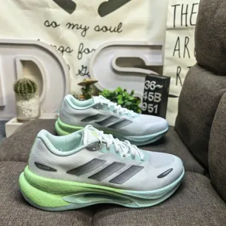 Adidas Gray Green Engineered Mesh Upper Three-Stripe Side Branding Running Shoes