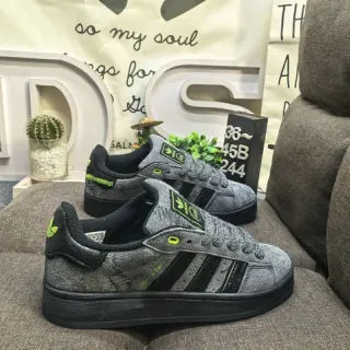 Adidas Gray Green Textured Heather Upper Black Three-Stripe Side Panels Lifestyle Sneakers