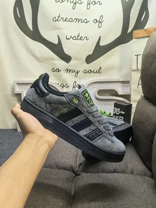 Adidas Gray Green Textured Heather Upper Black Three-Stripe Side Panels Lifestyle Sneakers 6