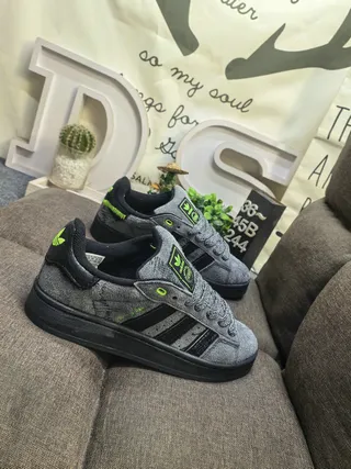 Adidas Gray Green Textured Heather Upper Black Three-Stripe Side Panels Lifestyle Sneakers 9