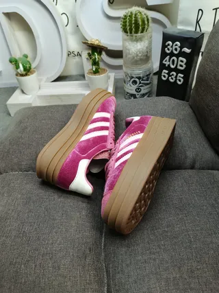 Adidas Green Brown Platform Sole Velvet-Textured Upper Lifestyle Sneakers 6