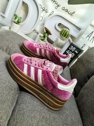 Adidas Green Brown Platform Sole Velvet-Textured Upper Lifestyle Sneakers 7