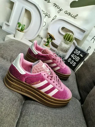 Adidas Green Brown Platform Sole Velvet-Textured Upper Lifestyle Sneakers 9
