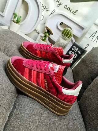 Adidas Green Brown Platform Sole Velvet-Textured Upper Lifestyle Sneakers 17