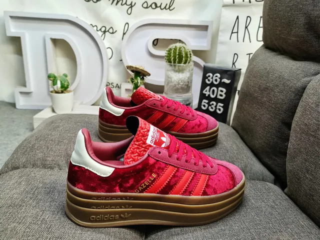 Adidas Green Brown Platform Sole Velvet-Textured Upper Lifestyle Sneakers 21