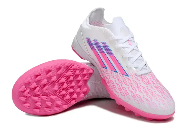 Adidas Liga Blanc et Rose Low-Cut Upper Synthétique Studs Coniques Moldés Gazon Artificiel Chaussures de Football 4
