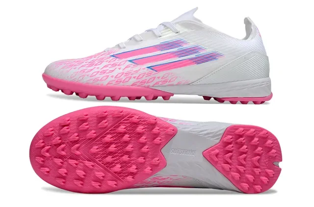 Adidas Liga Blanc et Rose Low-Cut Upper Synthétique Studs Coniques Moldés Gazon Artificiel Chaussures de Football 7