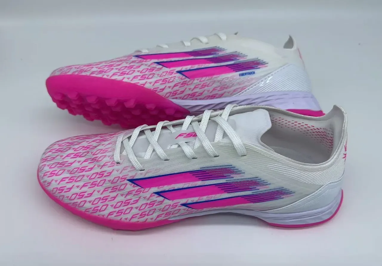 Adidas Liga Blanc et Rose Low-Cut Upper Synthétique Studs Coniques Moldés Gazon Artificiel Chaussures de Football 9