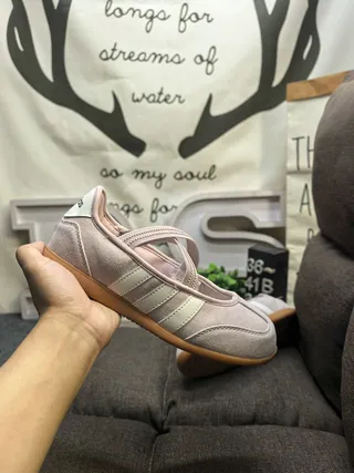 Adidas Pink Beige Laceless Strap-Closure Mary Jane Shoes 5