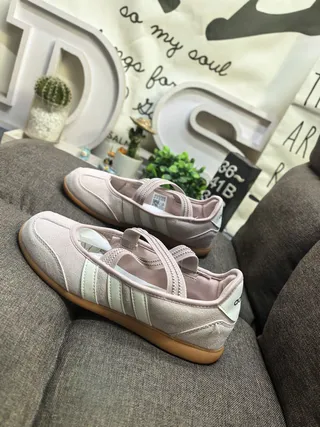 Adidas Pink Beige Laceless Strap-Closure Mary Jane Shoes 7