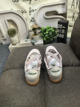 Adidas Pink Beige Laceless Strap-Closure Mary Jane Shoes 8
