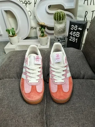 Adidas Pink Orange Low-Top Suede-and-Textile Upper Lifestyle Sneakers 10