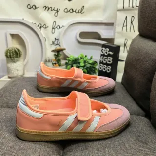 Adidas Pink White Laceless Mary Jane Silhouette Velcro Strap Closure Lifestyle Sneakers