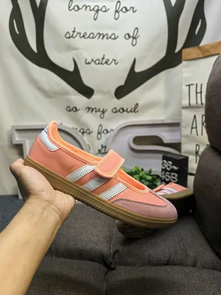 Adidas Pink White Laceless Mary Jane Silhouette Velcro Strap Closure Lifestyle Sneakers 5