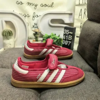 Adidas Pink White Laceless Mary Jane Style Pinstriped Textile Upper Lifestyle Sneakers
