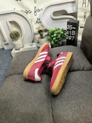 Adidas Pink White Laceless Mary Jane Style Pinstriped Textile Upper Lifestyle Sneakers 6