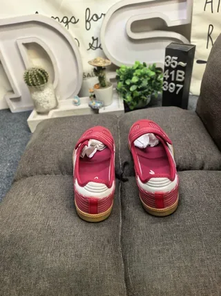 Adidas Pink White Laceless Mary Jane Style Pinstriped Textile Upper Lifestyle Sneakers 8