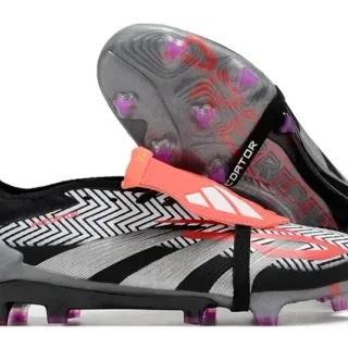 Adidas Predator Black Gray Geometric-Patterned Upper TPU Strap Closure Firm-Ground Soccer Shoes