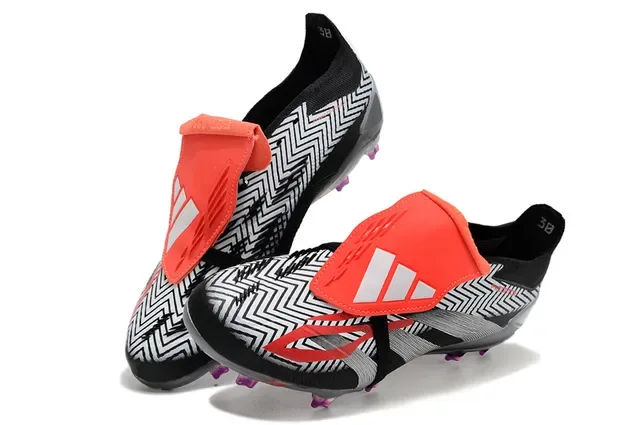 Adidas Predator Noir Gris Haut Motif Géométrique TPU Boucle Fermeture Chaussures de Football pour Sol Firme 2