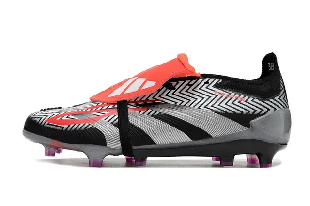 Adidas Predator Noir Gris Haut Motif Géométrique TPU Boucle Fermeture Chaussures de Football pour Sol Firme 3