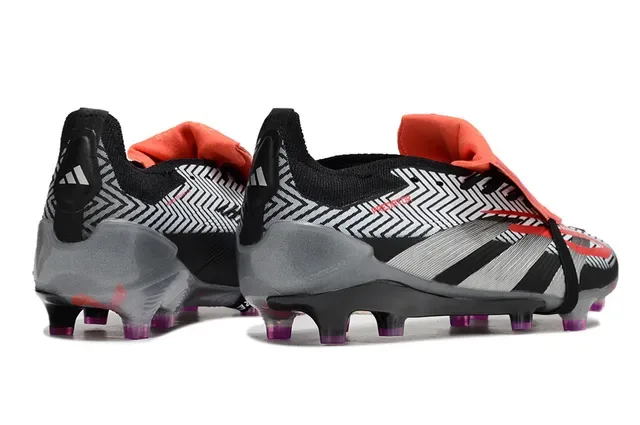 Adidas Predator Noir Gris Haut Motif Géométrique TPU Boucle Fermeture Chaussures de Football pour Sol Firme 4