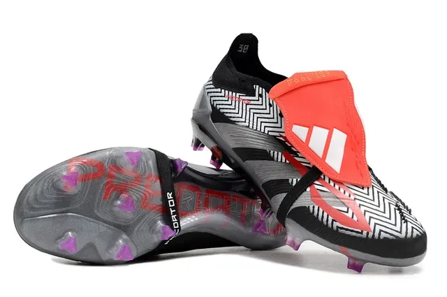 Adidas Predator Noir Gris Haut Motif Géométrique TPU Boucle Fermeture Chaussures de Football pour Sol Firme 5