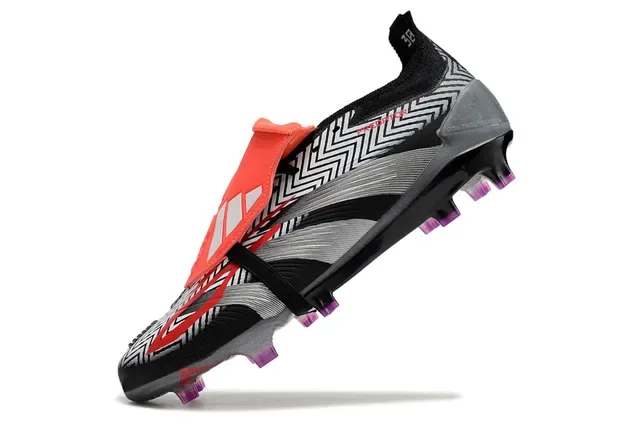 Adidas Predator Noir Gris Haut Motif Géométrique TPU Boucle Fermeture Chaussures de Football pour Sol Firme 6