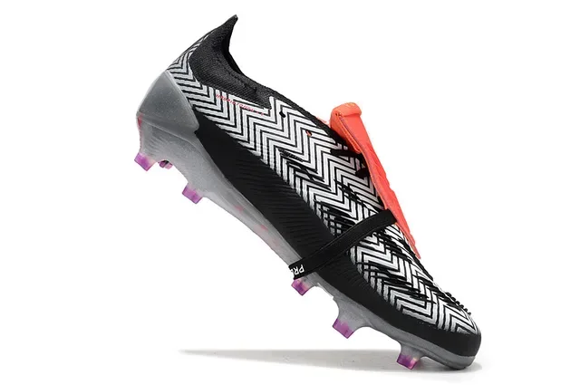 Adidas Predator Noir Gris Haut Motif Géométrique TPU Boucle Fermeture Chaussures de Football pour Sol Firme 7