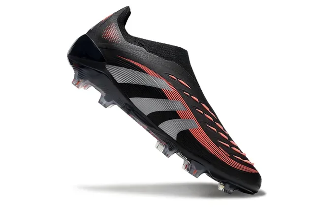 Adidas Predator Noir Rouge Collet Sock-Fit Superposition Graphique Trois Rayures Overlay Chaussures de football Surface ferme 2