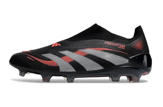Adidas Predator Noir Rouge Collet Sock-Fit Superposition Graphique Trois Rayures Overlay Chaussures de football Surface ferme 3