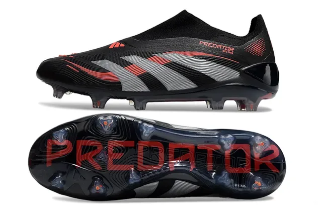 Adidas Predator Noir Rouge Collet Sock-Fit Superposition Graphique Trois Rayures Overlay Chaussures de football Surface ferme 4