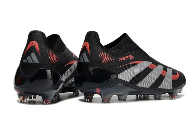 Adidas Predator Noir Rouge Collet Sock-Fit Superposition Graphique Trois Rayures Overlay Chaussures de football Surface ferme 5