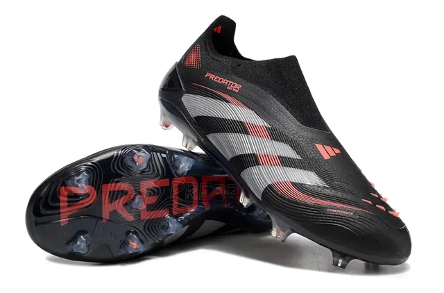Adidas Predator Noir Rouge Collet Sock-Fit Superposition Graphique Trois Rayures Overlay Chaussures de football Surface ferme 6