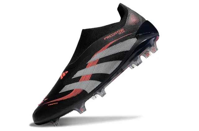 Adidas Predator Noir Rouge Collet Sock-Fit Superposition Graphique Trois Rayures Overlay Chaussures de football Surface ferme 7