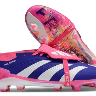 Adidas Predator Blue Pink Low-Cut Cleat Lace Lock Strap Firm-Ground Soccer Shoes