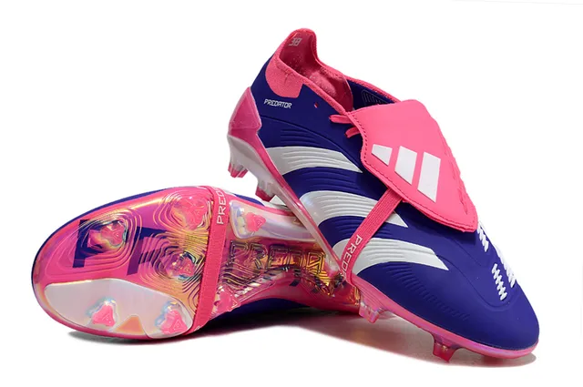 Adidas Predator Azul Rosa Sapatos de Futebol Low-Cut com Tacos e Cinta de Cadarço com Trava para Solo Firme 4