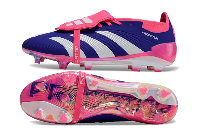 Adidas Predator Azul Rosa Sapatos de Futebol Low-Cut com Tacos e Cinta de Cadarço com Trava para Solo Firme 6