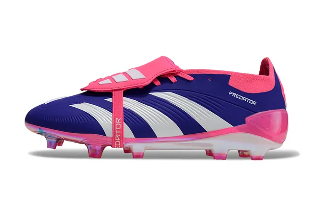 Adidas Predator Azul Rosa Sapatos de Futebol Low-Cut com Tacos e Cinta de Cadarço com Trava para Solo Firme 7