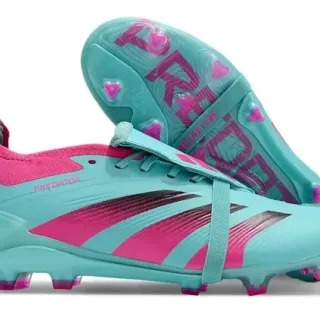 Adidas Predator Blue Pink Turquoise Synthetic Upper Asymmetric Stripes Firm-Ground Soccer Shoes
