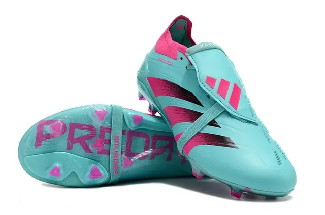 Adidas Predator Bleu Rose Turquesa Haut Synthétique Rayures Asymétriques Chaussures de Football Tiges Fermes 3