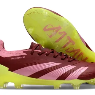 Adidas Predator Burgundy Pink Low-Cut Bootie Upper Three-Stripe Overlay Firm-Ground Soccer Shoes