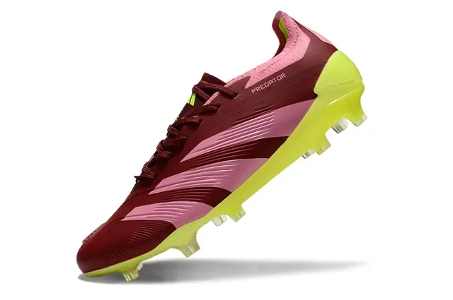 Adidas Predator Chuteiras de Futebol Burdeos Rosa Baixo Corte Superposição de Três Faixas Campo Firme 3