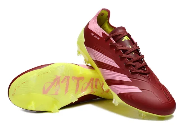 Adidas Predator Chuteiras de Futebol Burdeos Rosa Baixo Corte Superposição de Três Faixas Campo Firme 4