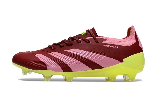 Adidas Predator Chuteiras de Futebol Burdeos Rosa Baixo Corte Superposição de Três Faixas Campo Firme 7