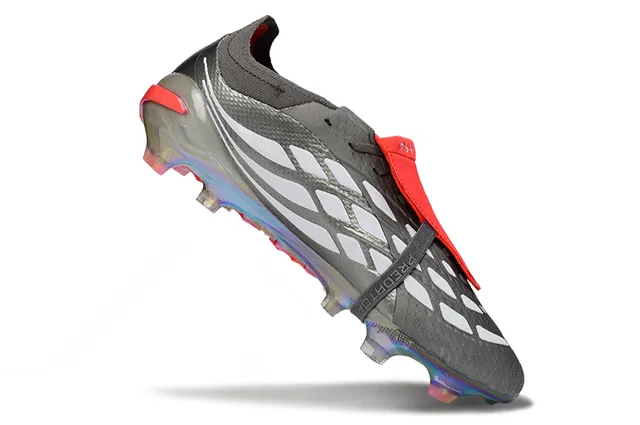 Adidas Predator Gray Red Iridescent Holographic Heel Metallic Textured Upper Firm-Ground Soccer Shoes 2
