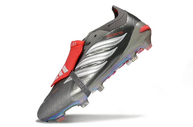 Adidas Predator Gray Red Iridescent Holographic Heel Metallic Textured Upper Firm-Ground Soccer Shoes 3