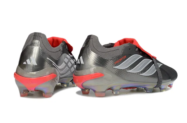 Adidas Predator Gray Red Iridescent Holographic Heel Metallic Textured Upper Firm-Ground Soccer Shoes 5